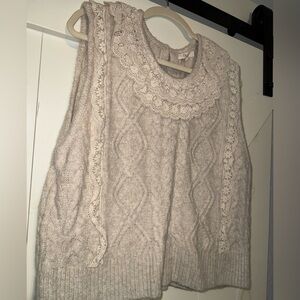 Oli & Hali cable knit sweater vest with floral lace
